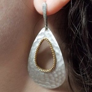 Sterling Silver & 14K Hammered Drop Earrings